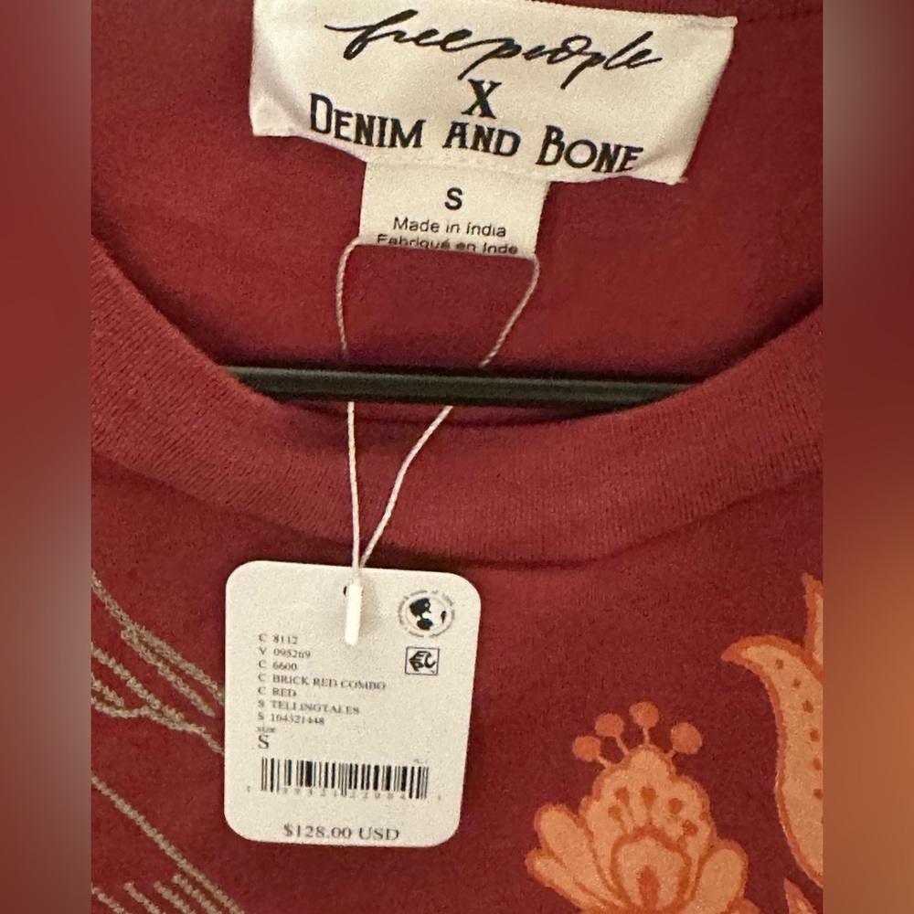(NWT) Free People x Denim & Bone Embroidered Graphic Tee - Picture 2 of 3